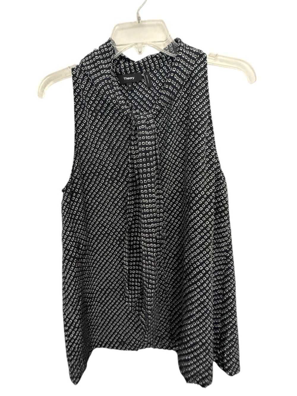 Theory 100% Silk Scarf Halter Top in Box Tile Print - Navy & White - Size Medium